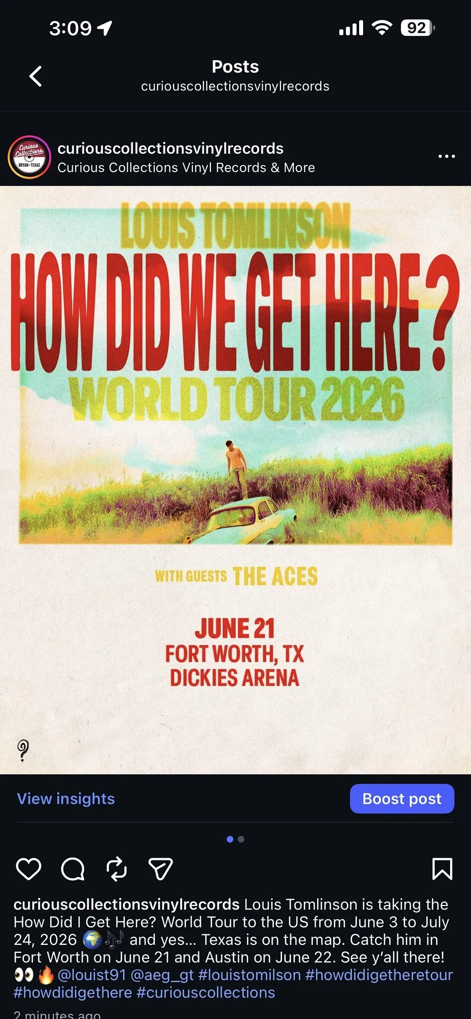 Curious Collections Louis Tomlinson Tour Post