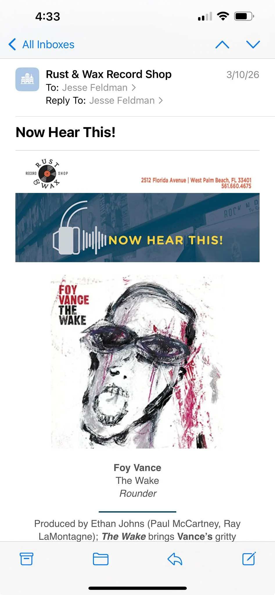 Rust and wax Now Hear This March 26 email