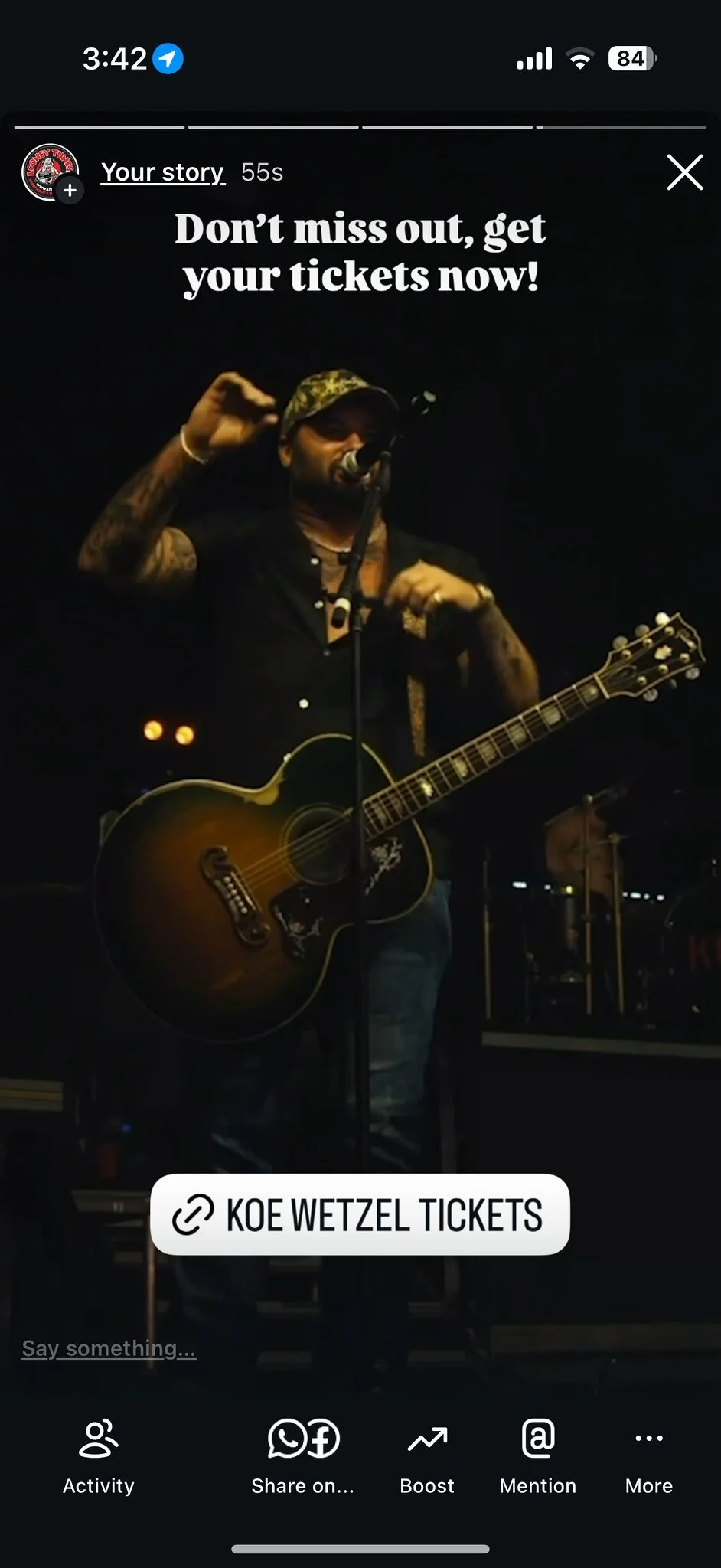 Looney Tunes Koe Wetzel IG Story 7/29