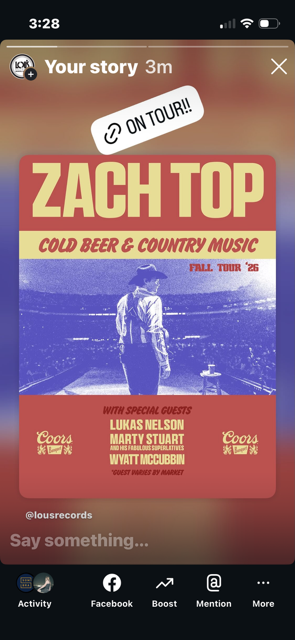 Lou's Records_ZachTopOnTourPostStoryLink