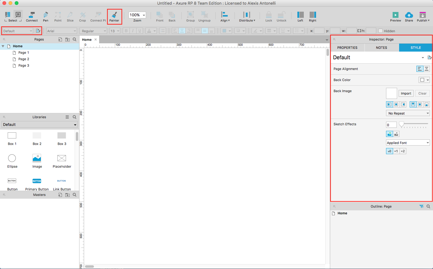 Figure 1: Axure 8 interface access to Styles.