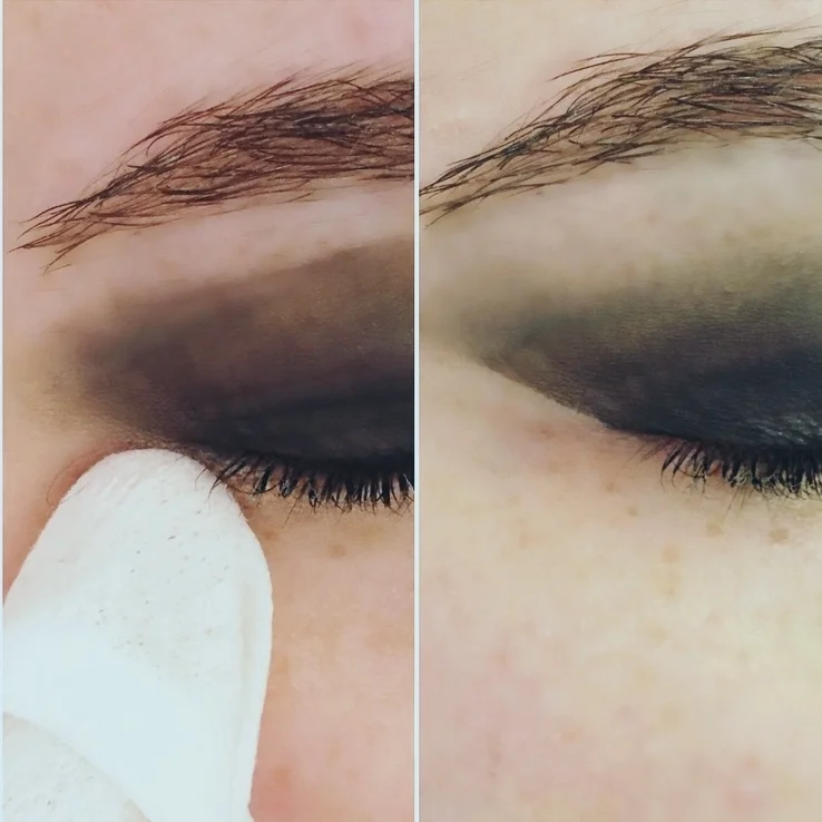 Start with the eye shadow first, then use a makeup remover to rid of the excess for clean lines