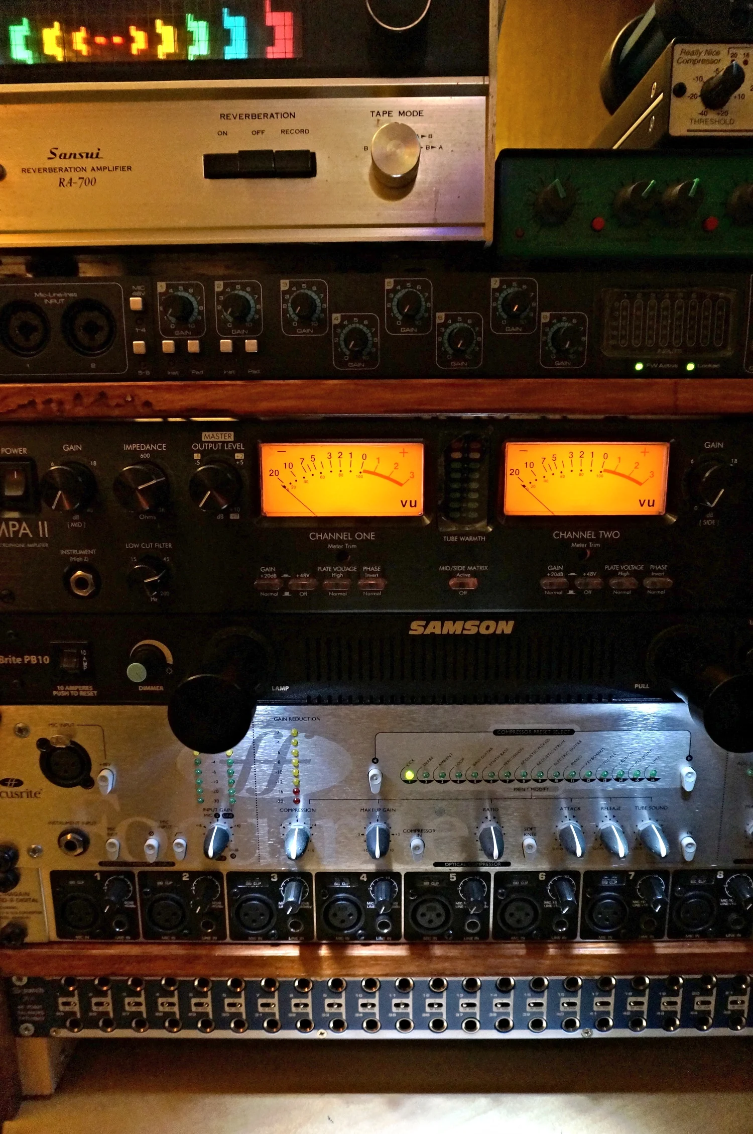 Pre amps, compressors, patchbay