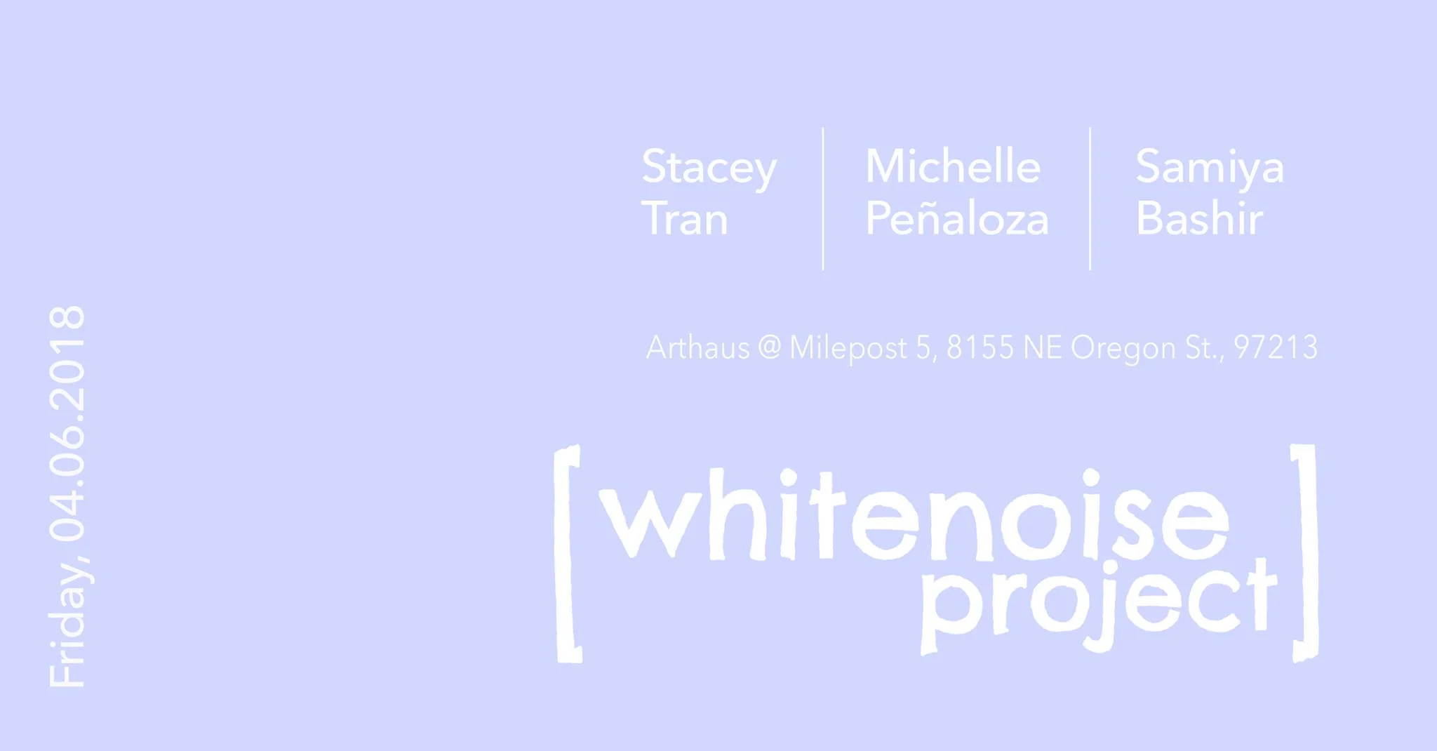 On Friday, April 6th the Whitenoise Project is thrilled to be able to host Michelle Peñaloza as our first visiting reader as well as the illimitable Samiya Bashir and Stacey Tran for a special reading to celebrate Stacey's newly released Soap for the Dogs!