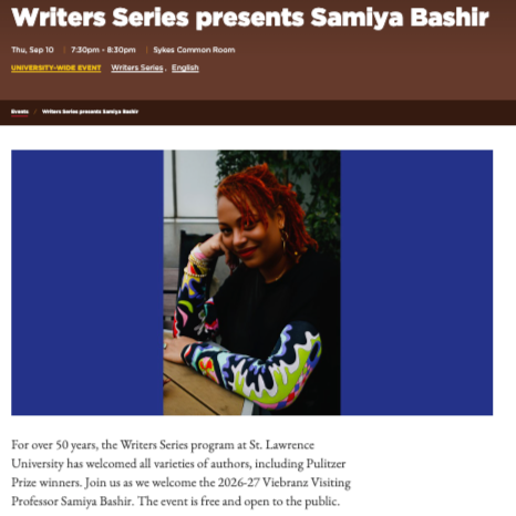 St. Lawrence University Writers Series presents: Samiya Bashir