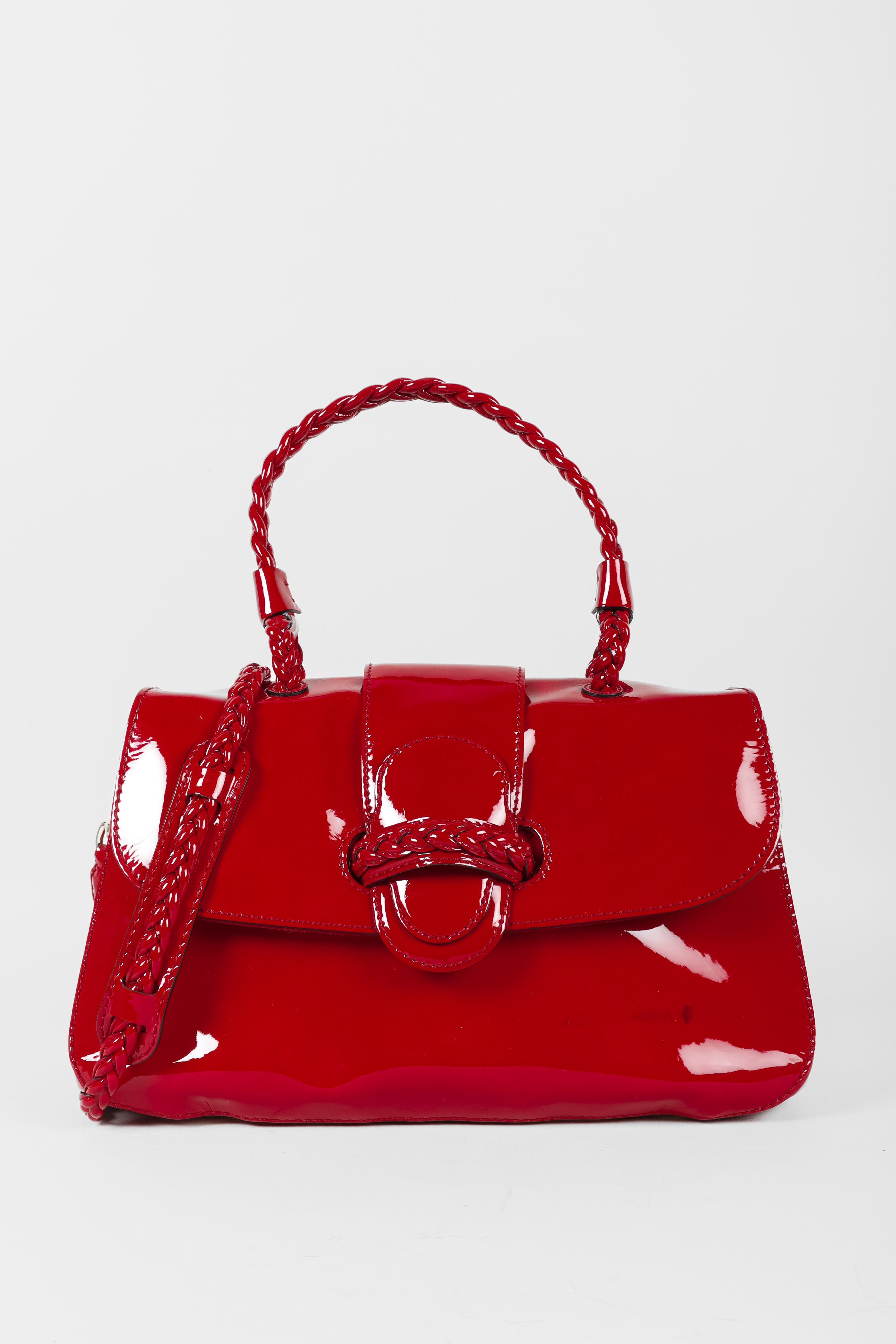Valentino Garavani Red Patent Leather Braided Shoulder Flap Bag ...