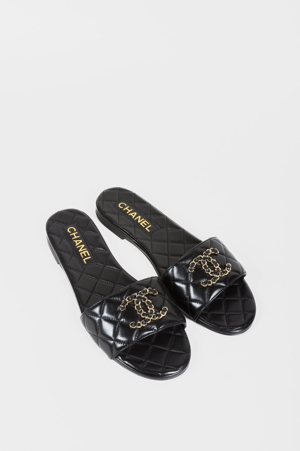 Chanel Black White Cc Logo Slides Sandals 39.5