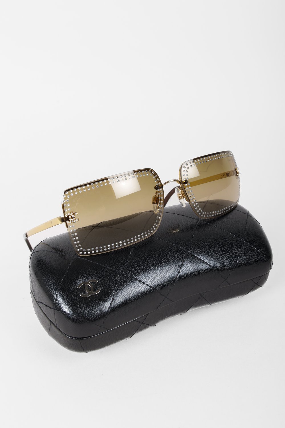 Chanel CC Gold Rhinestone Square Sunglasses — BLOGGER ARMOIRE