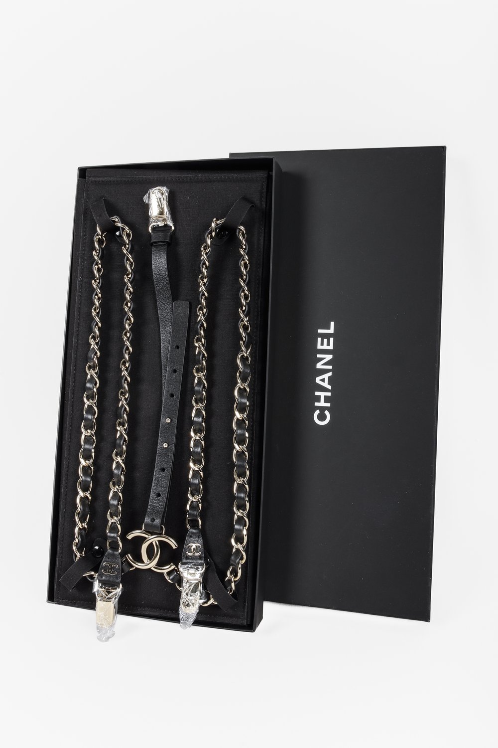 CHANEL CHANEL Suspenders A21K leather Black Used Women Chain SHW CC Coco  logo