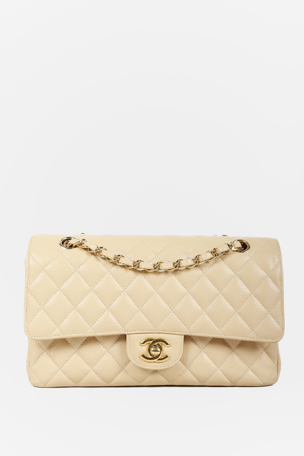 Chanel 2014 Beige Caviar Medium Double Flap Bag GHW — BLOGGER ARMOIRE