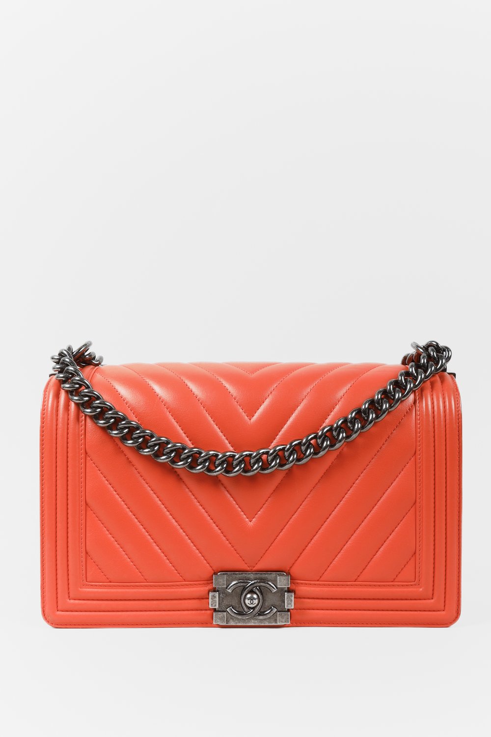 Chanel Coral Chevron Quilted New Medium Boy Bag — BLOGGER ARMOIRE