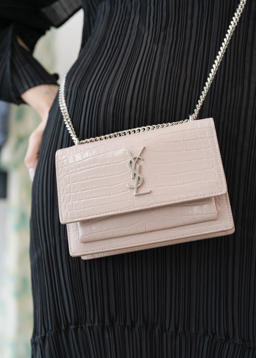 Saint Laurent Powder Pink Croc Sunset Bag — Blogger Armoire