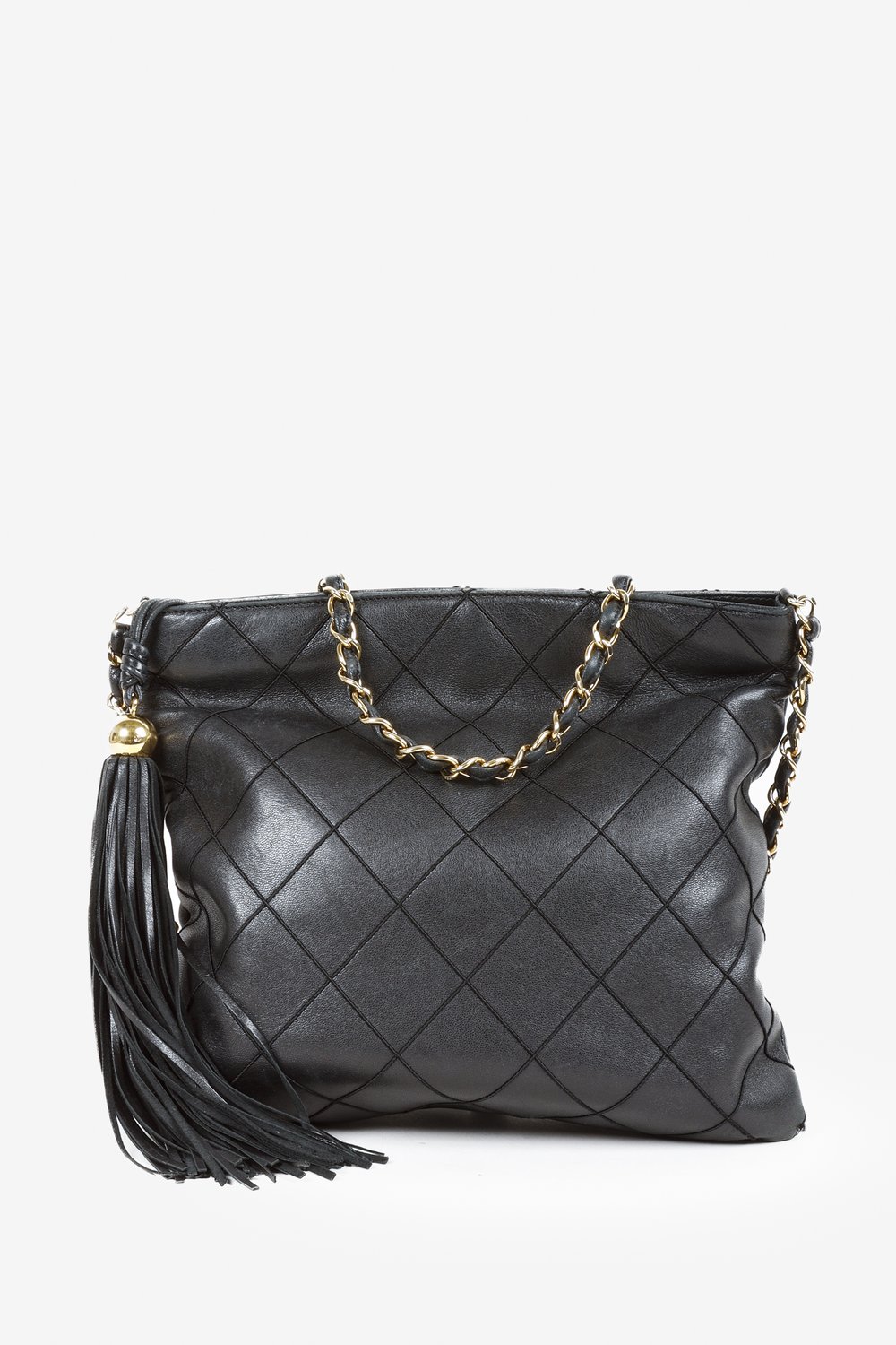 Chanel Vintage Chain Tassel Black Lambskin Crossbody Bag