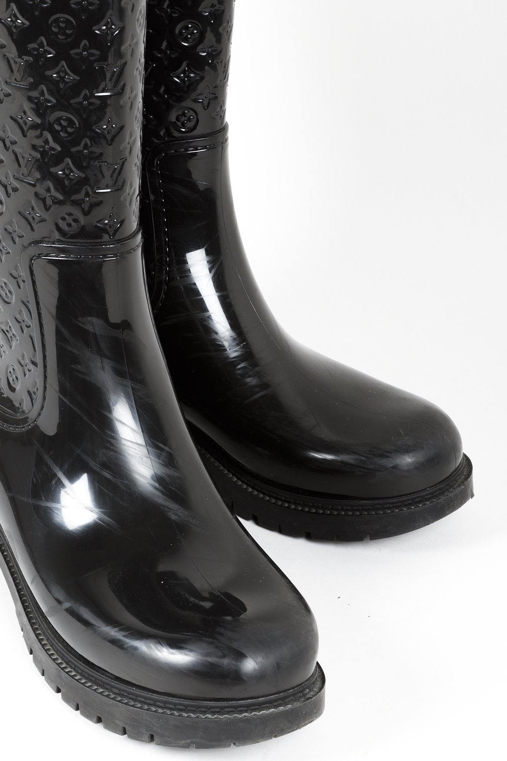 LOUIS VUITTON Rubber Embossed Monogram Splash Rain Boots 39 Black 1247529