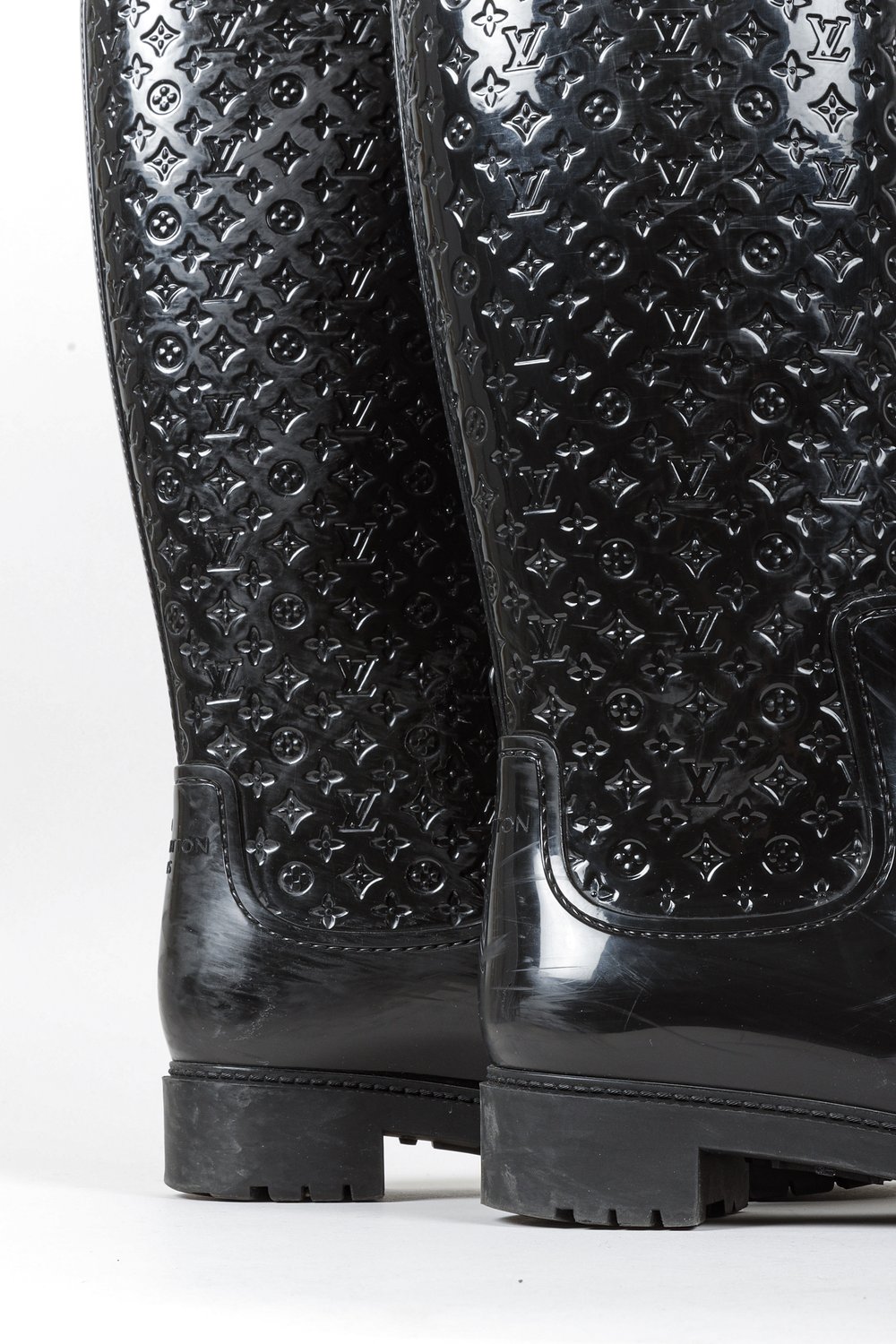 Louis Vuitton Black Monogram Splash High Rain Boots — BLOGGER ARMOIRE