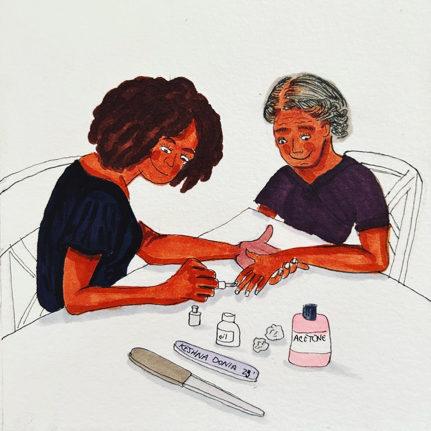 Drawing 27/100 painting nails 
.
.
The other day I was at my moms house. I styled her hair in two flat twists that lay to the sides of her head. Then I filed and painted her nails. I believe her love language is acts of service. What&rsquo;s your lov