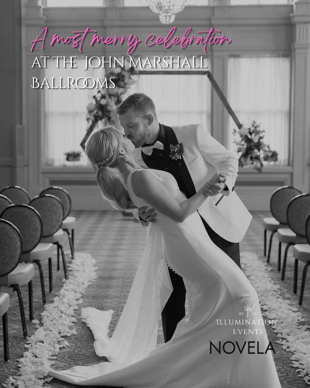 We&rsquo;re so excited to share that one of our winter weddings has been featured in Novela Magazine ✨
Peyton and Jared Barlow&rsquo;s December celebration at The John Marshall Ballrooms was the perfect blend of timeless elegance and holiday romance.