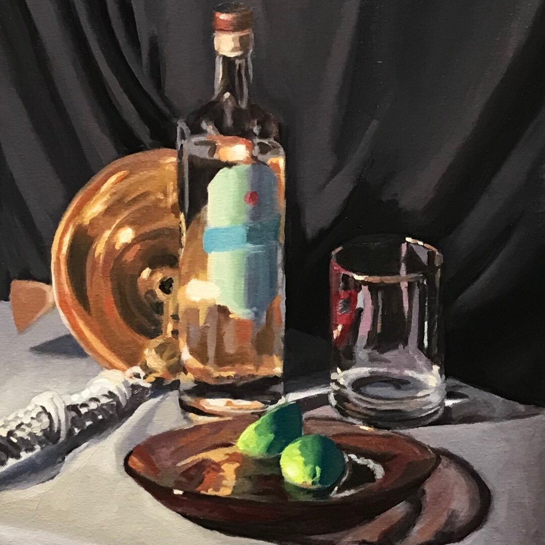 &quot;Happy Hour&quot;
.
.
.
.
.
#arthomework #oilpainting #stilllifepainting #nofilters #cocktailhour #ginandtonic #prairiegin #mfa #aau #academyofartuniversity #artistlifestyle #artistsofinstagram #fineartpainting #impressionism #minnesotaartist #l