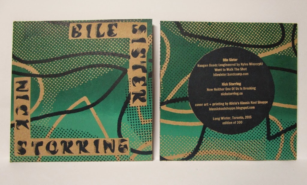  album design and printing  Bile Sister/Nick Storring split for Long Winter  Screenprinted 7" record sleeve, edition of 250  2015 
