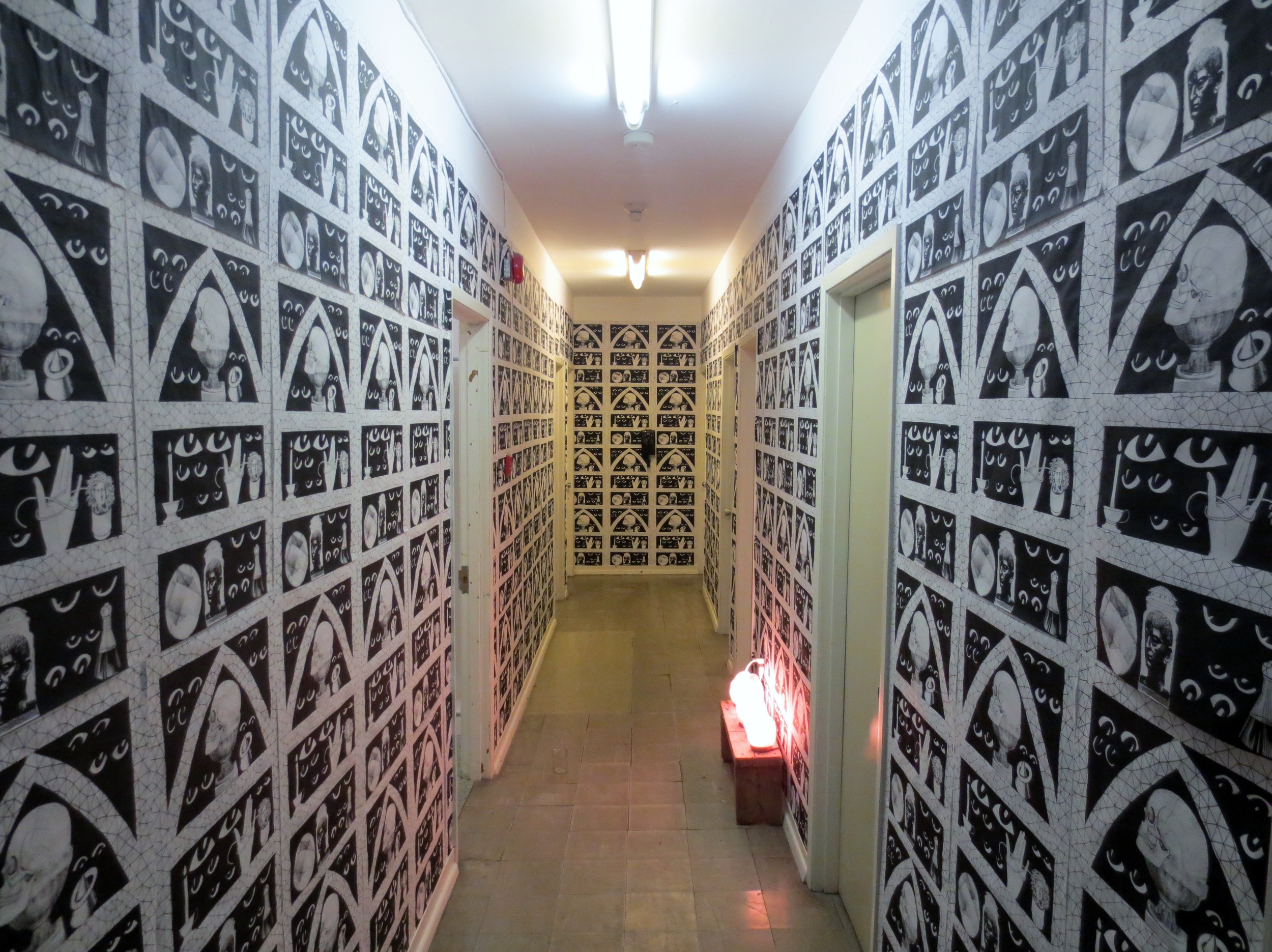  Ghost Hole Halloween, Gibraltar Point Toronto island  Screenprinted wallpapered hallway  2014 