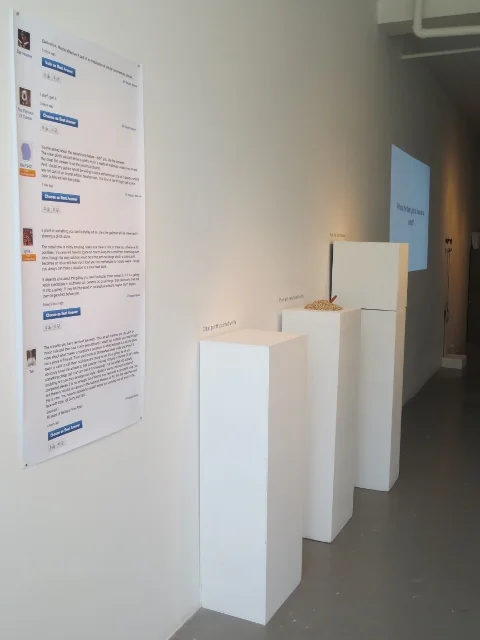 Yahoo! Answers Digital print and plinths by Joële Walinga Download Exhibition Essay Xpace Cultural Centre