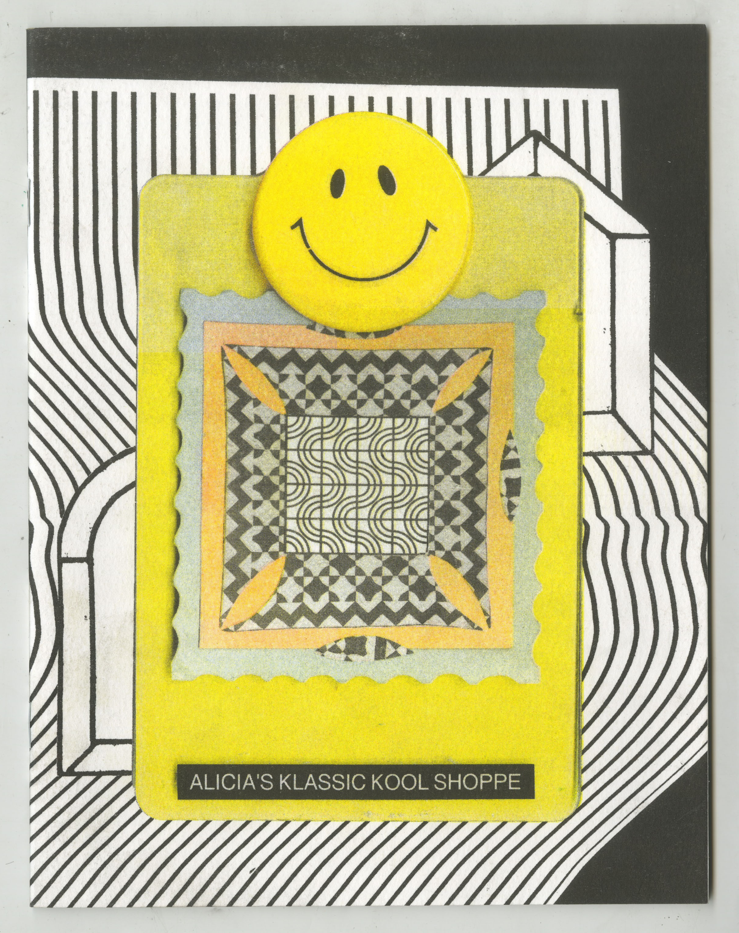 Alicia's Klassic Kool Shoppe, 2015 Edition of 200 7.5" x 9.75", 24 pages Saddle stitch, risograph printed book. Printed and published by Colour Code A collection of recent collages and items from a future museum.