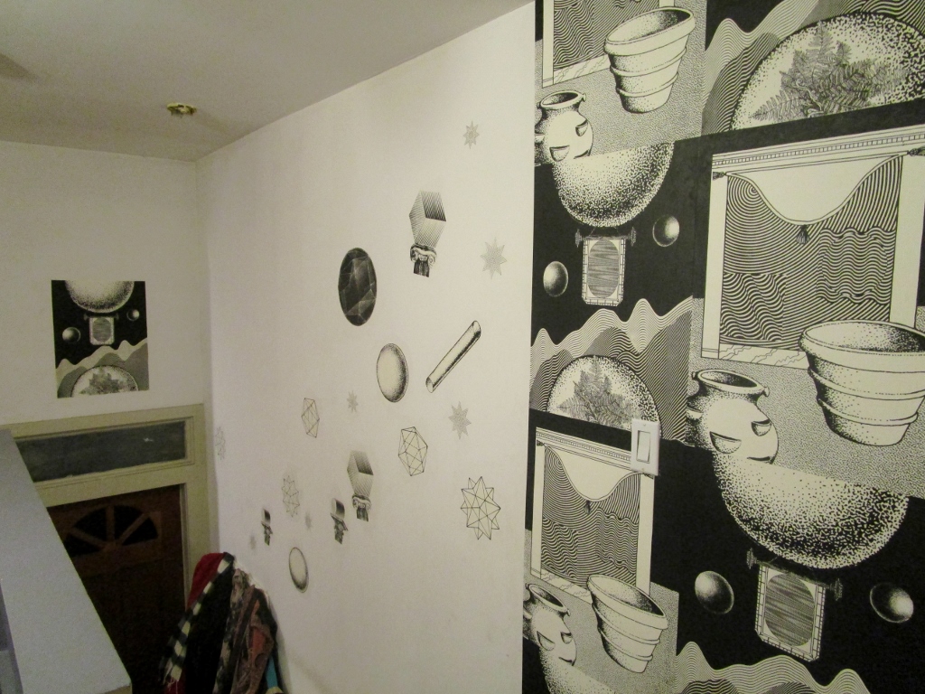 Custom wallpaper for Vivian's home Screenprinted wallpaper + cut out shapes 2015