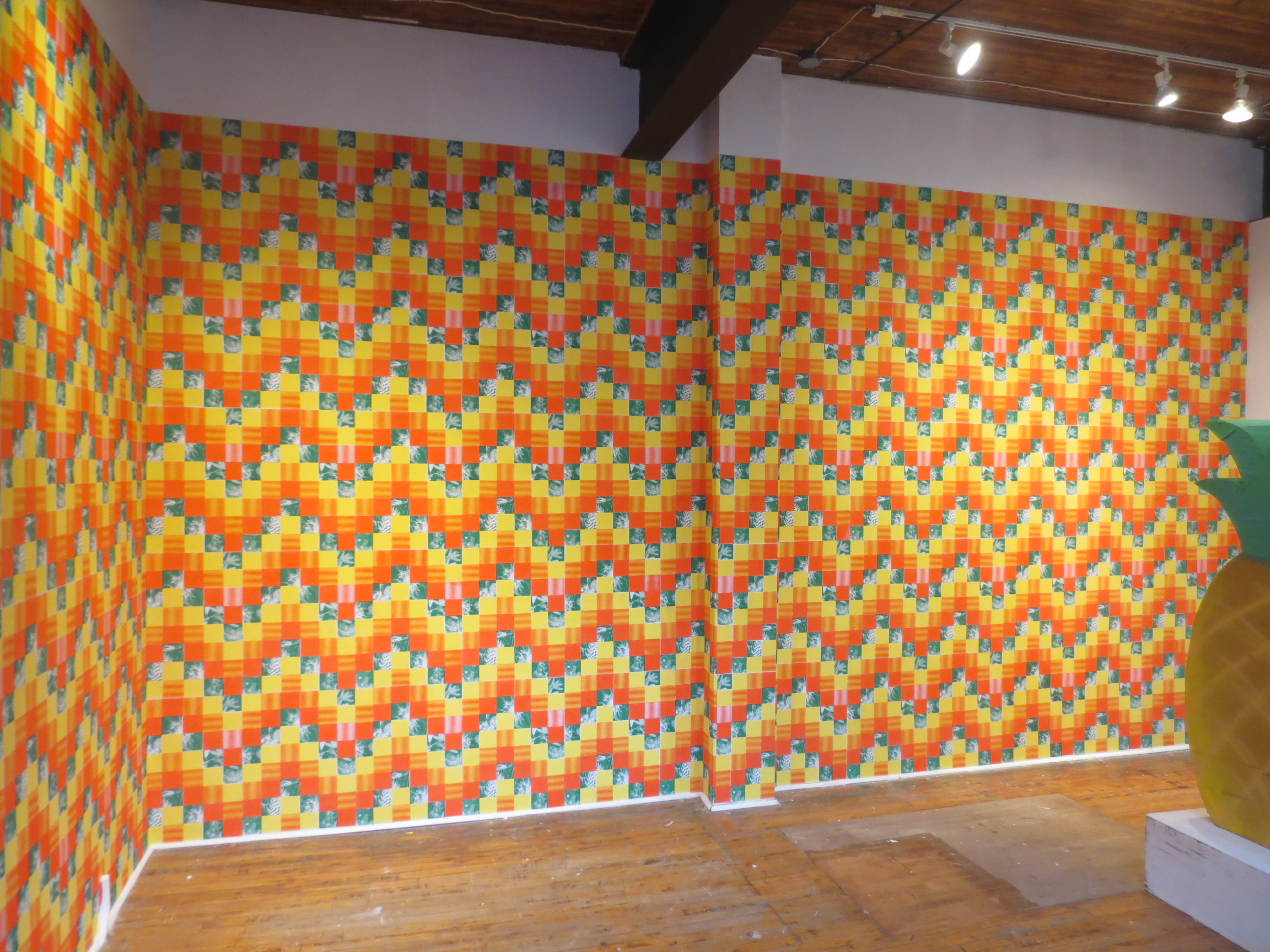 Nana and Helper part of 'Hang in there Baby' exhibition at OCADU Student Gallery Screenprinted wallpaper on two walls, 11ft x 6.5ft and 11ft x 19ft 2016