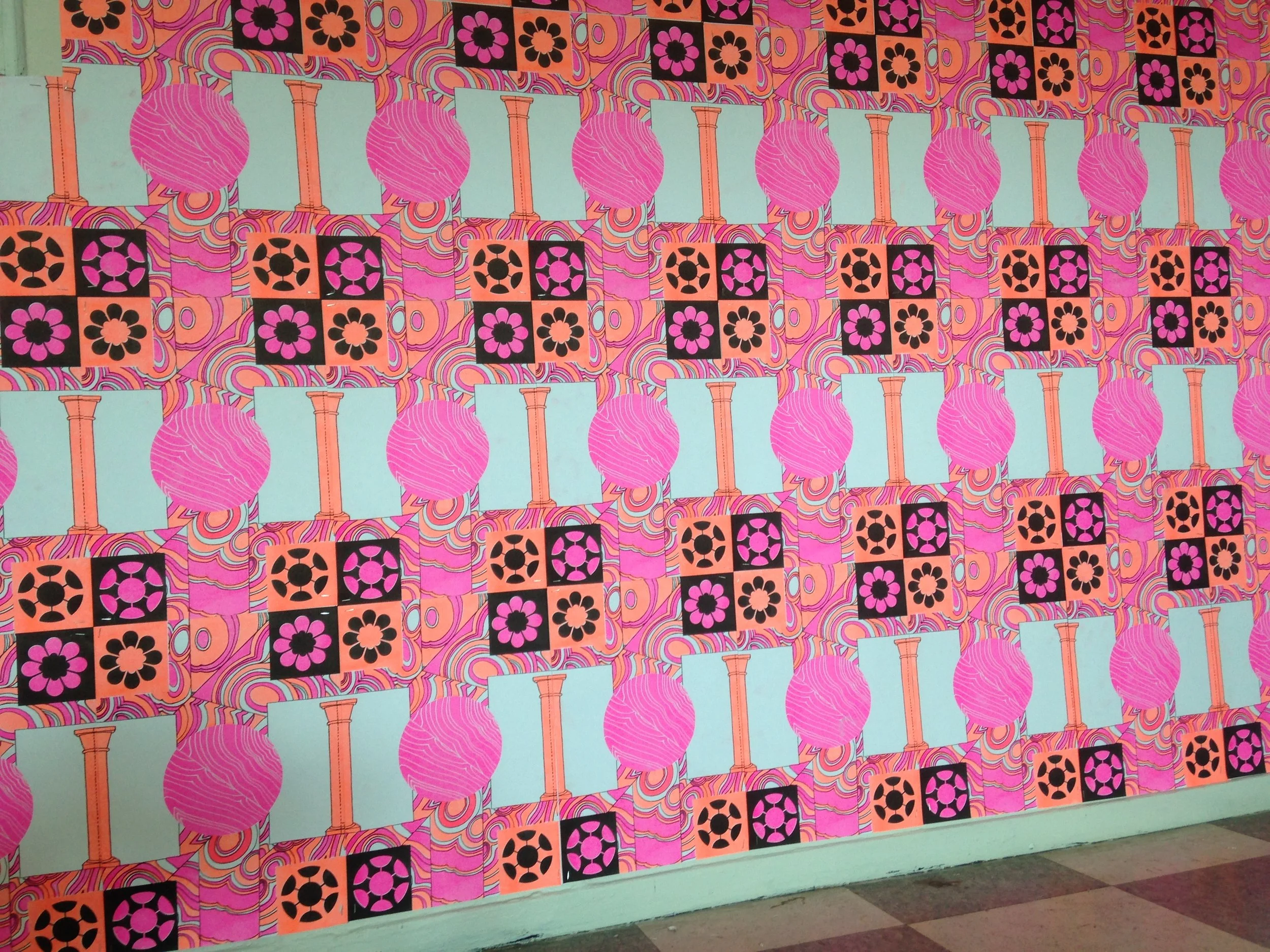 Black Light Dream Zone Risograph wallpaper on two walls, 10ft x 12ft and 10ft x 22ft 2016