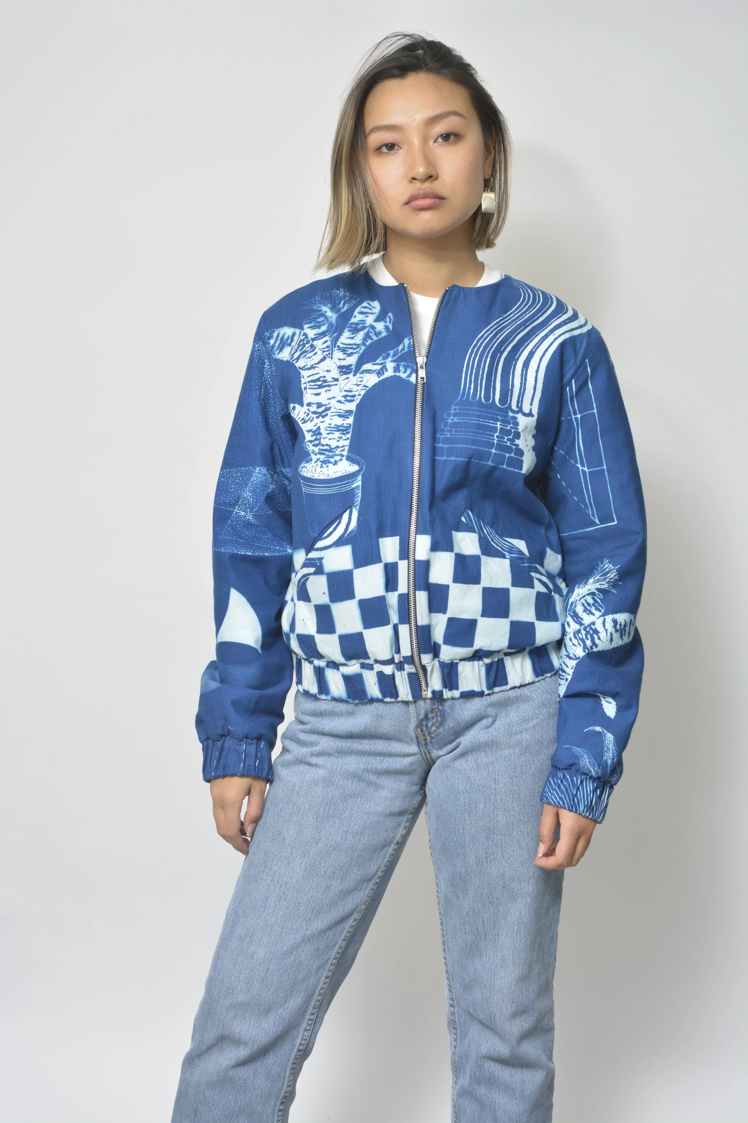 Cyanotype fabric by Alicia Nauta Designed, drafted and sewn by Emma Doyle 2017
