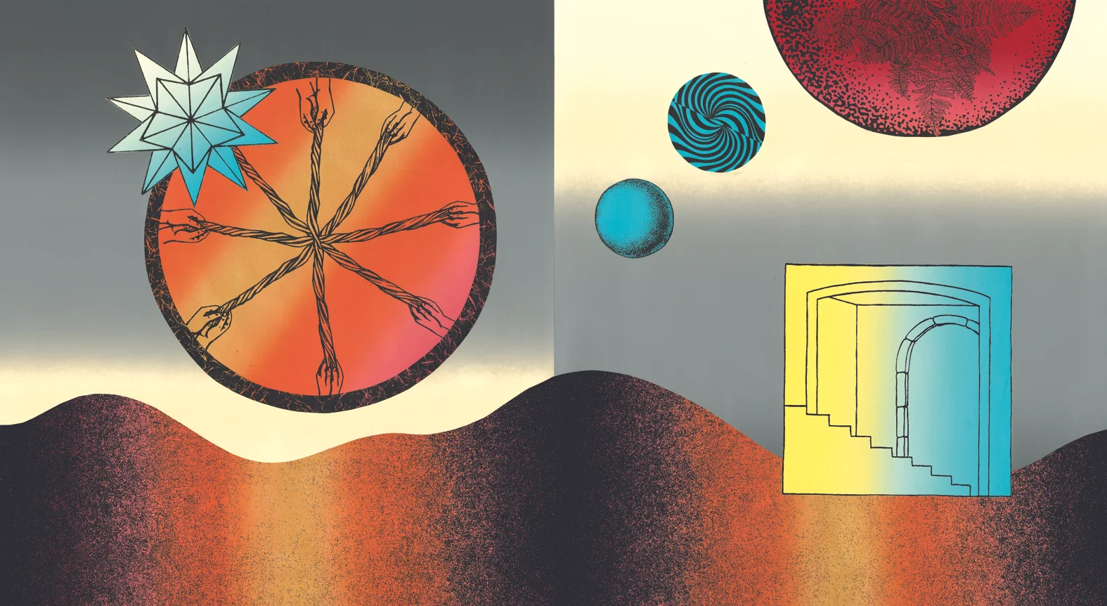 You enter through an unexpected door Screenprinted collage, 1 of 7 panels 47.5” x 26” 2019