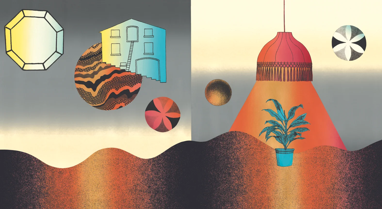 You enter through an unexpected door Screenprinted collage, 2 of 7 panels 48” x 26” 2019