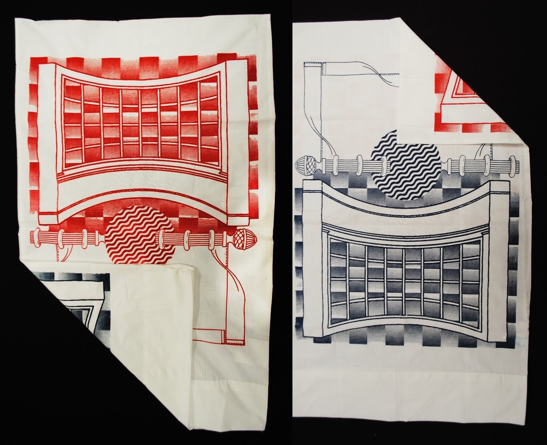  'Double double land' double sided pillowcase sets  Fabric ink on pillowcase  Blue on one side, red on the other  Open edition    