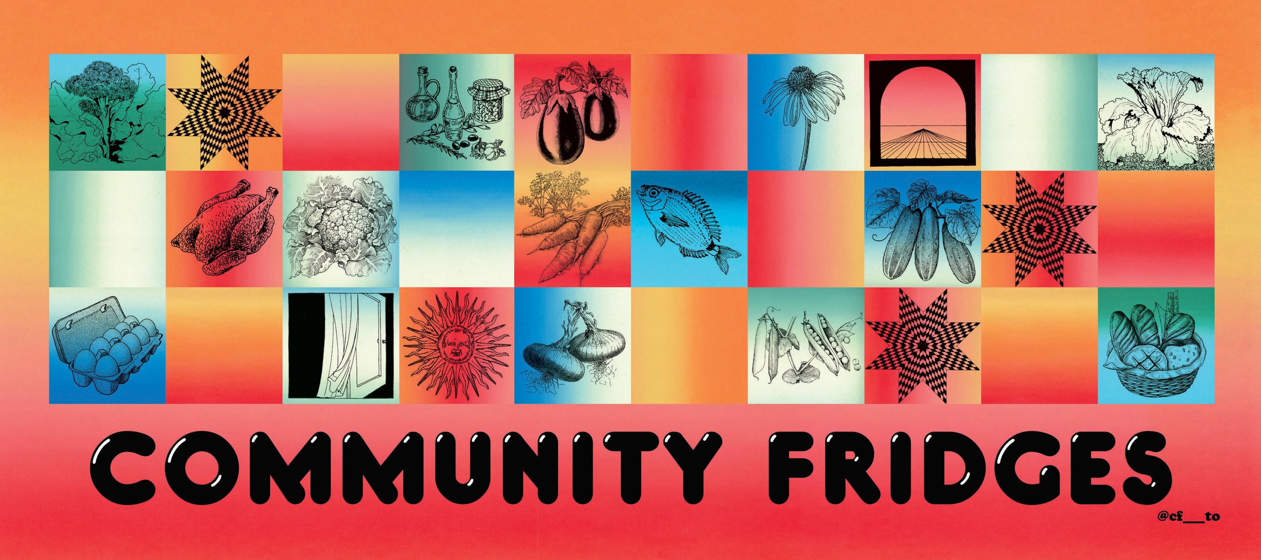  Community Fridges TO banner  6ft x 2.5ft  Community Fridges is a Tkaronto-based volunteer-driven community initiative with a network of fridges and pantries that offer free food to combat food insecurity.  