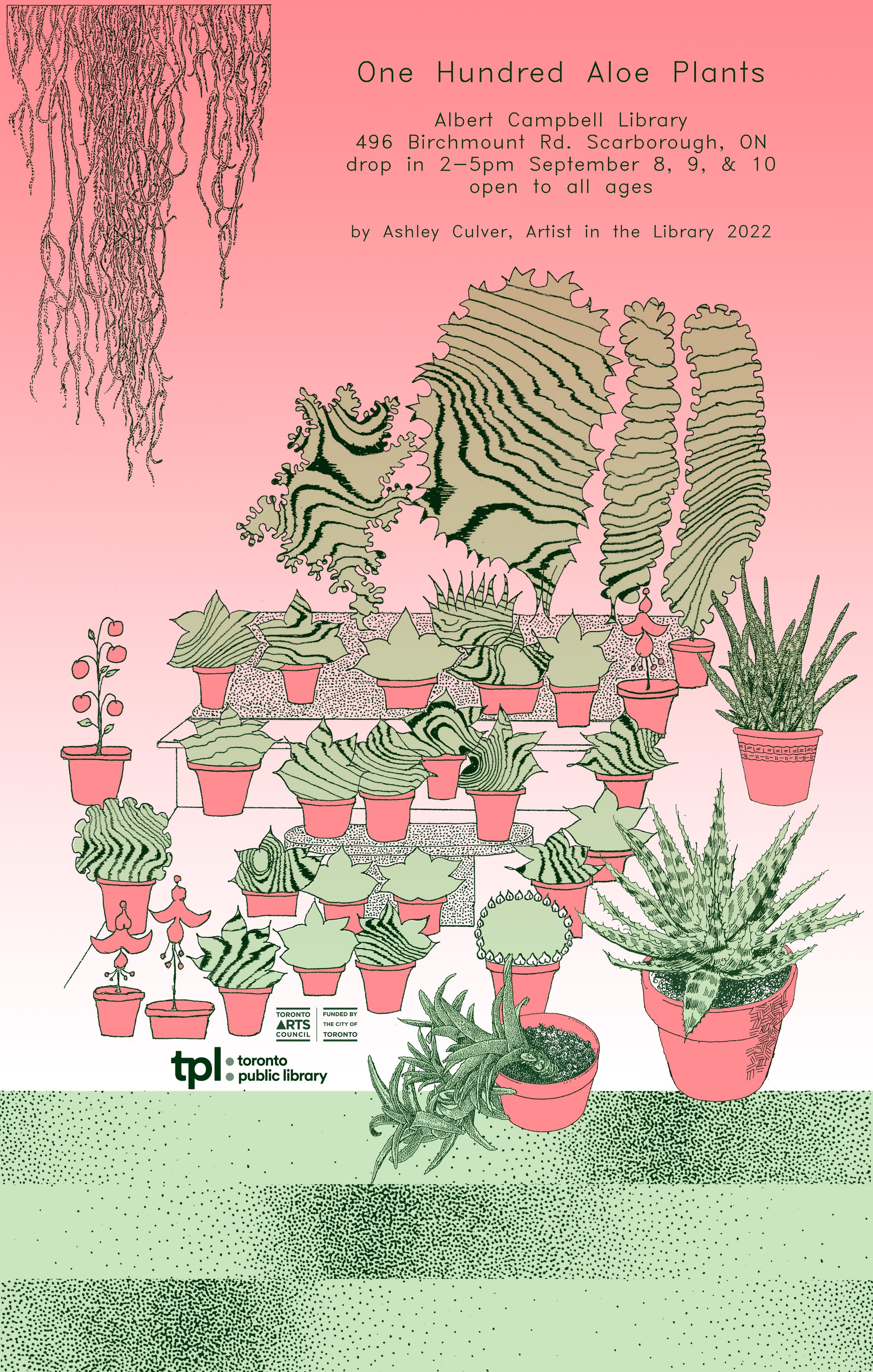  ‘100 Aloe Plants’ poster for artist in the library Ashley Culver  2022 