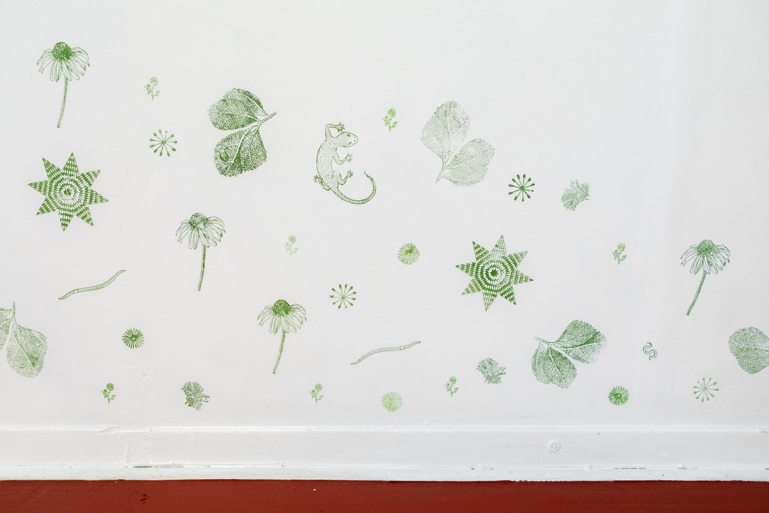  Stamped mural for Eunice Luk’s exhibition Seed to (small) flower   May 7-29, 2022  Polyster Studios, Toronto 