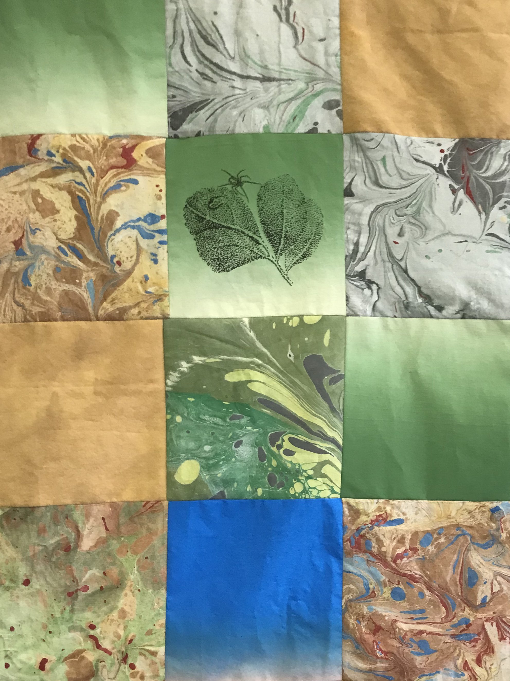  EARTH detail  Marbled and screenprinted fabric, machine sewn  5’ x 7’   2023 