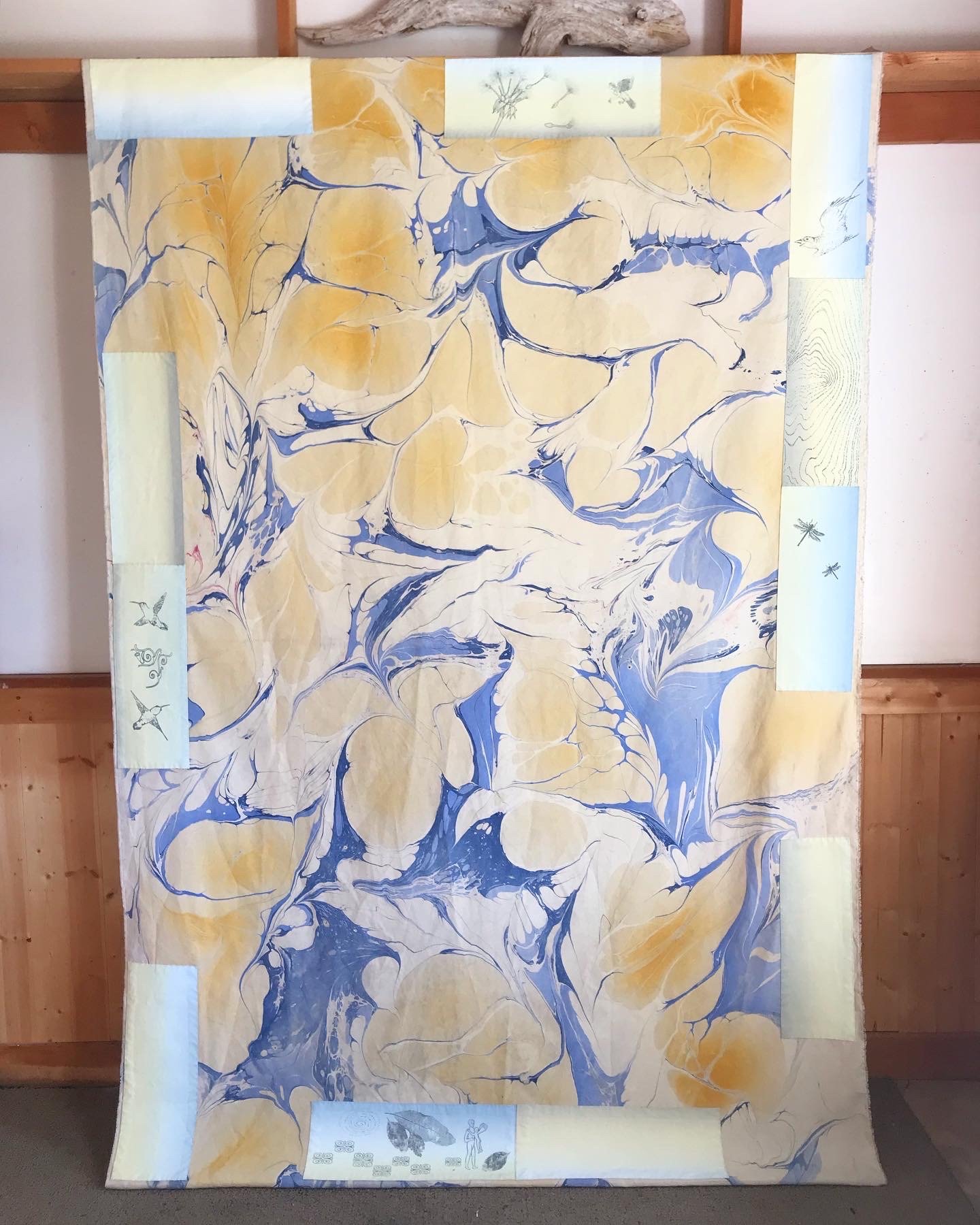  AIR  Marbled fabric with handsewn screenprinted panels  5’ x 7’  2023 