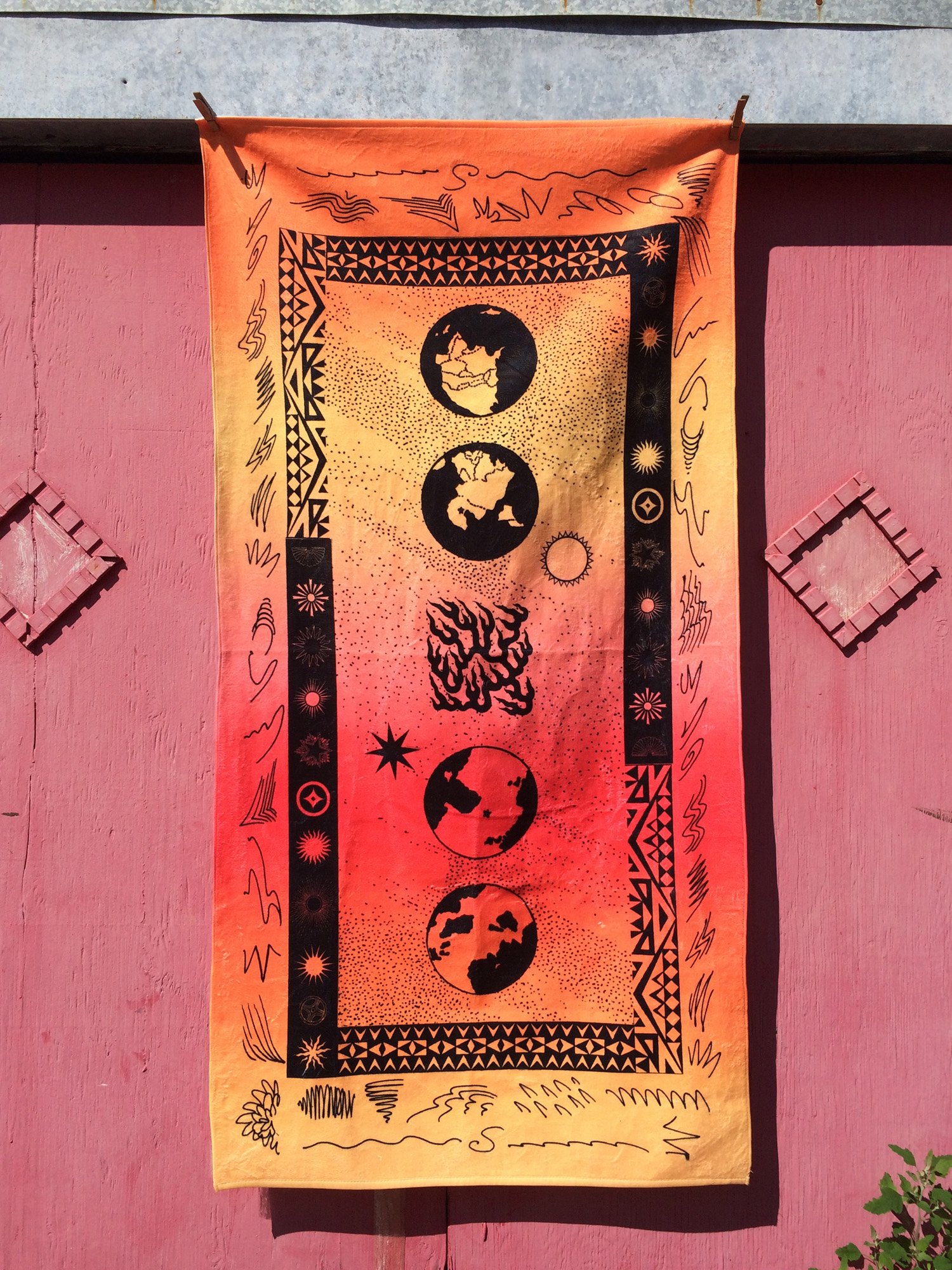  Urras and Anarres Beach Towel  Dye sublimation print on cotton terry  30” x 60”  2021 