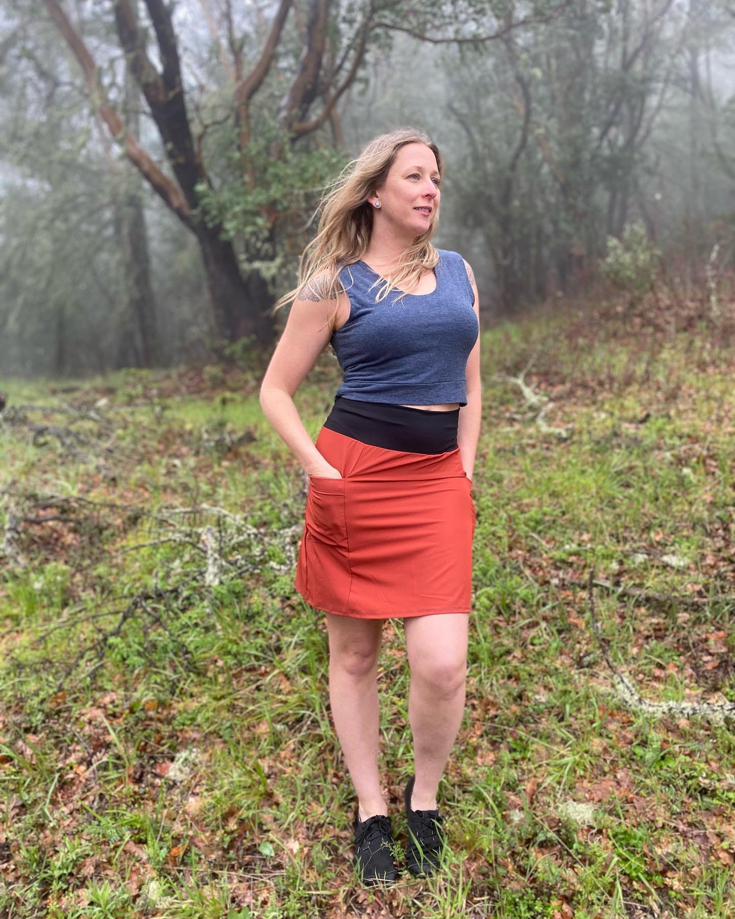 Check out these gorgeous rust colored skirts!  I have size medium and large available now.  Sign up for the email notification in your size so I know how many to sew! 
Model is wearing size medium.