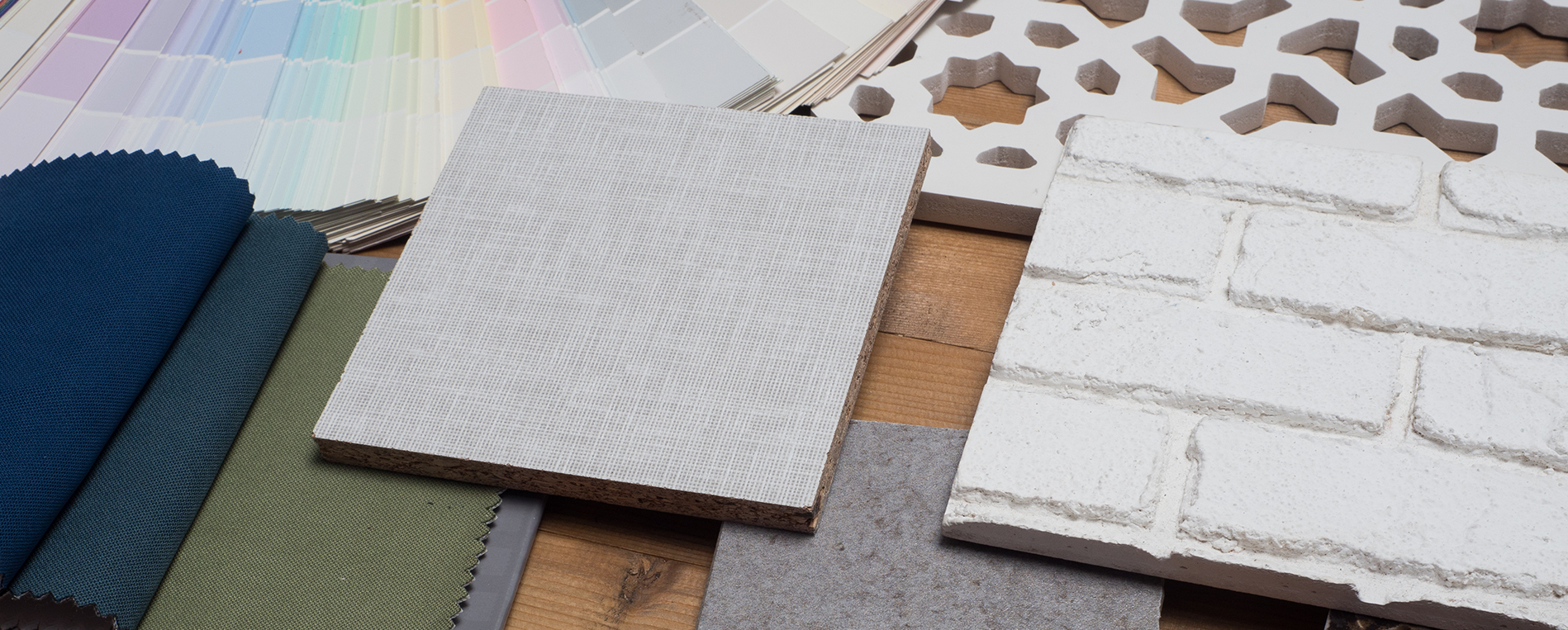 mood board with different textiles laid out for interior architect design layout in bremerton washington