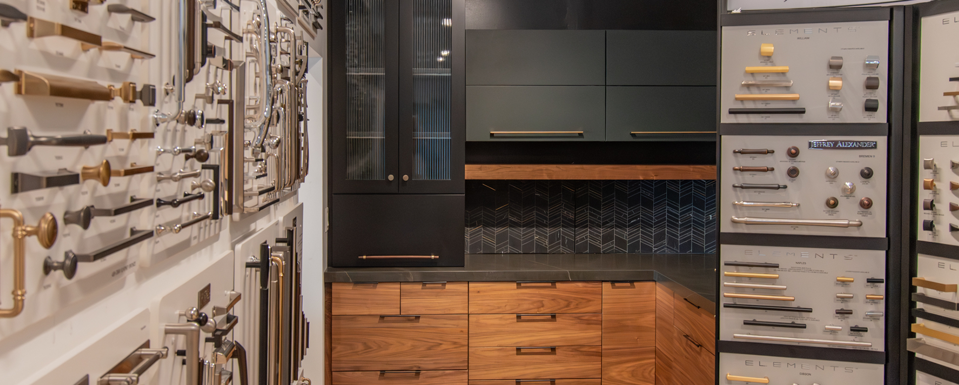 showroom in manette bremerton washington of cabinets and metal handle collection