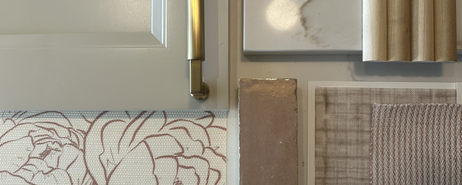 mood board with different textiles laid out for interior architect design layout in bremerton washington