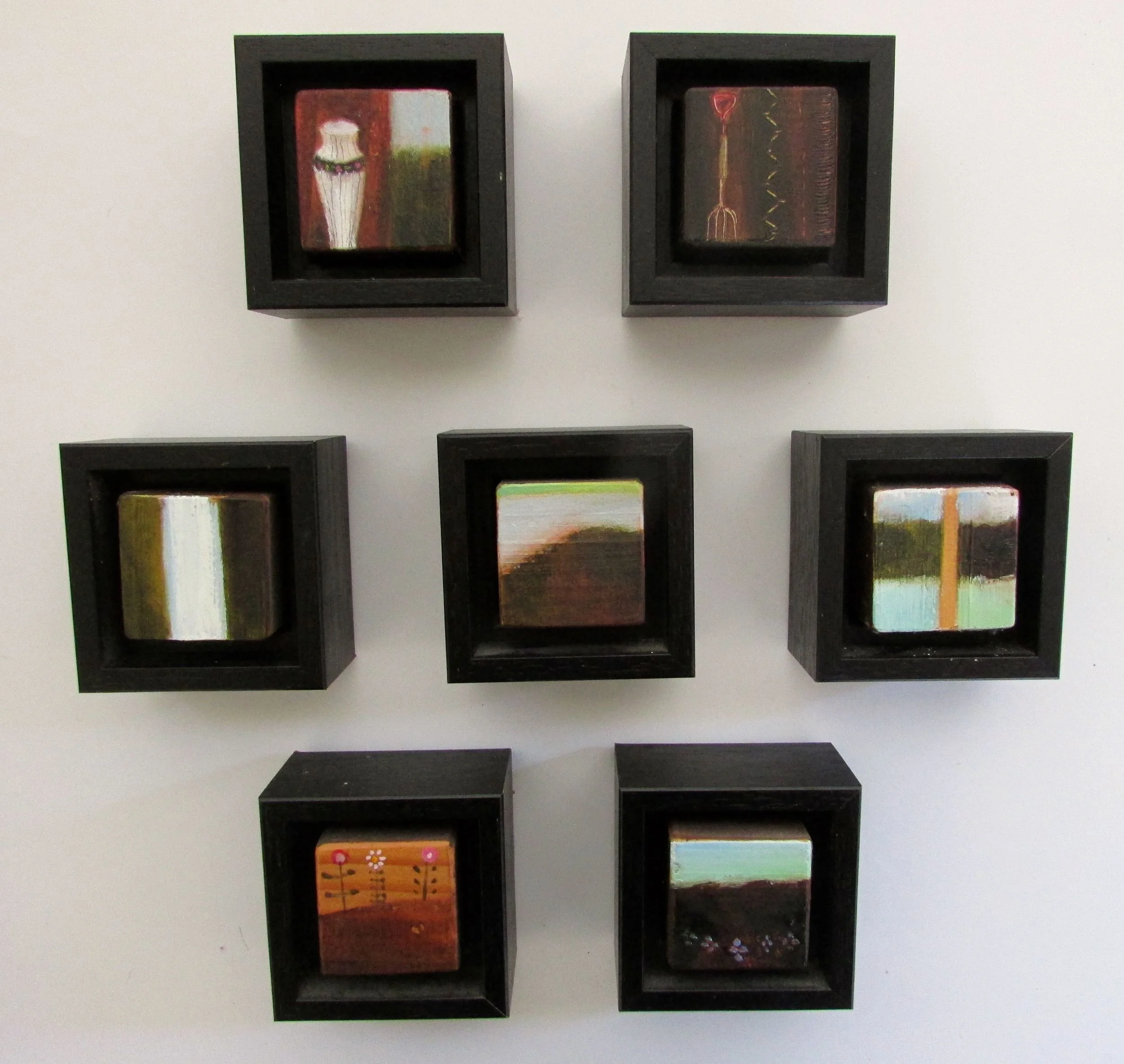 Selection of “Garage Blocks” Liz Abbott 2002 Oil on wooden blocks 120 x 200 x 40mm each
