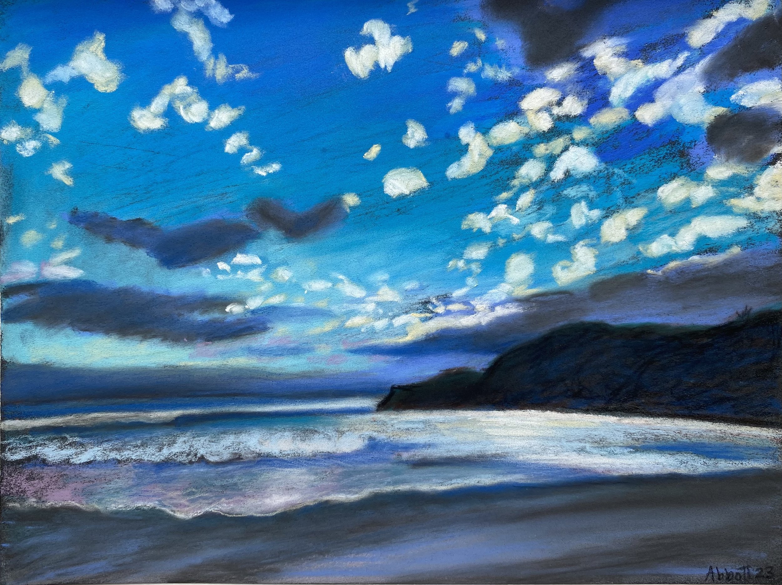 “Allans Beach Clouds” Liz Abbott 2023 Pastel on paper 240 x 180mm