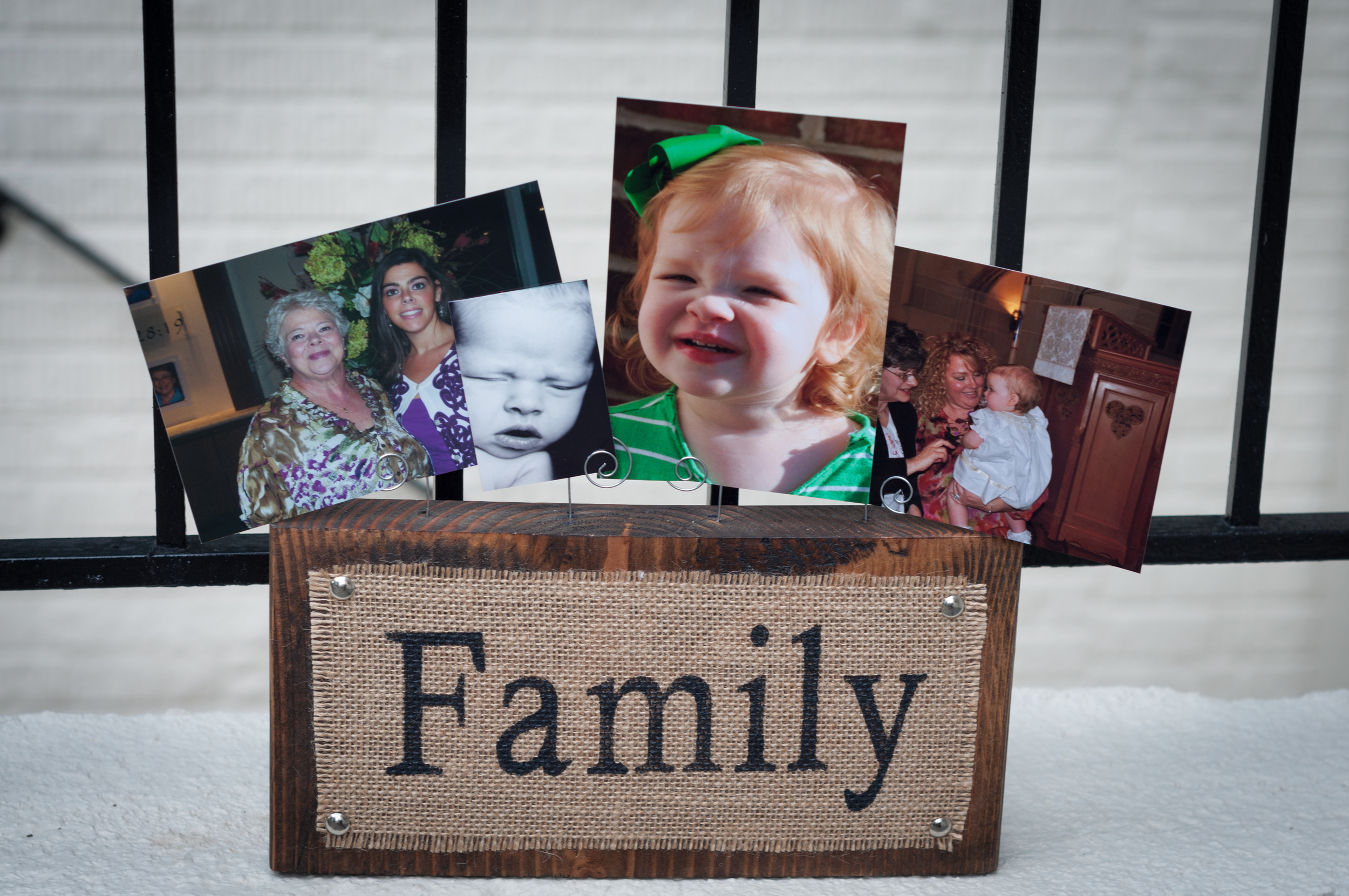Family Burlap Photo Display