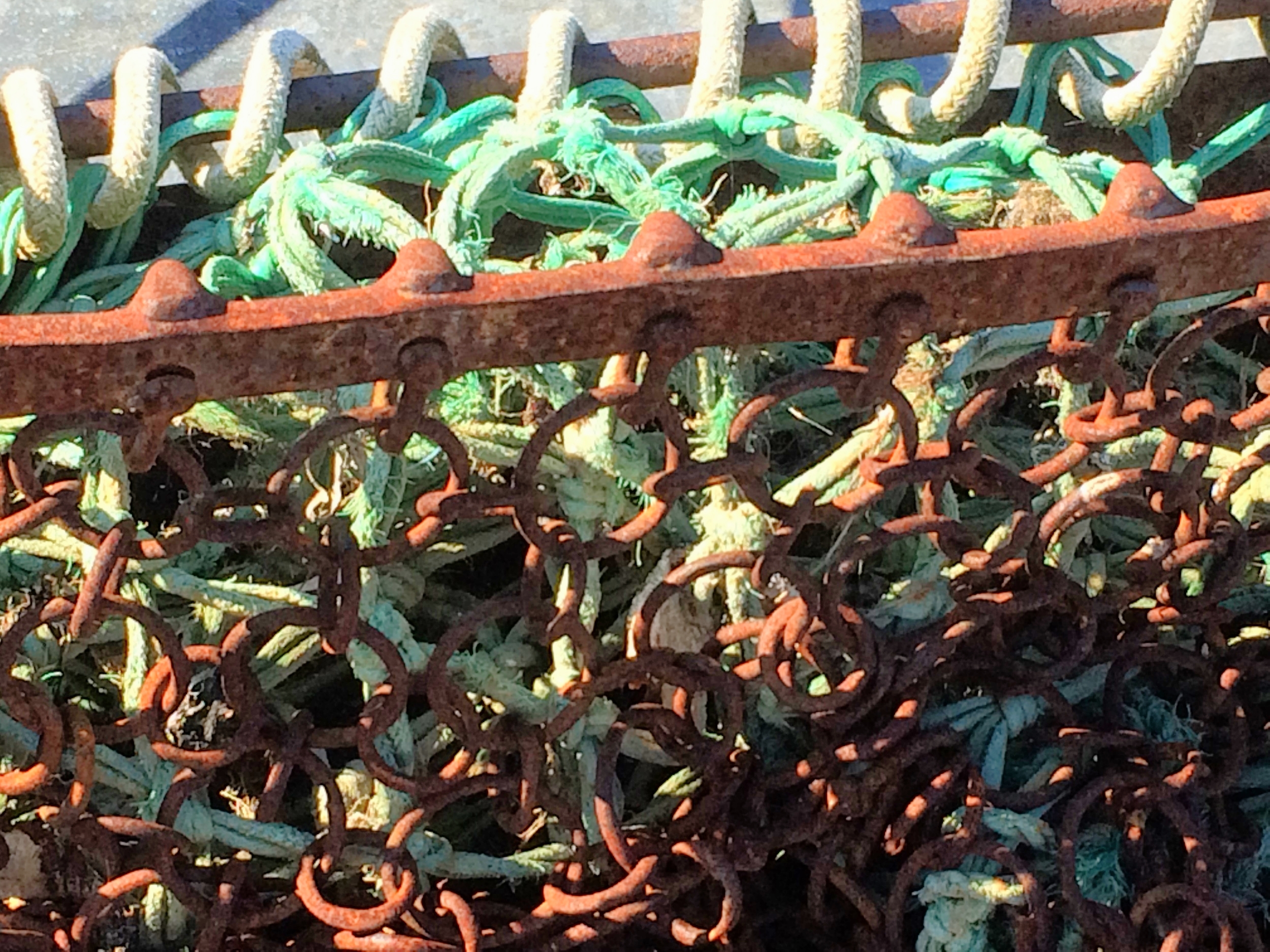 Rusted chain and fish netting 