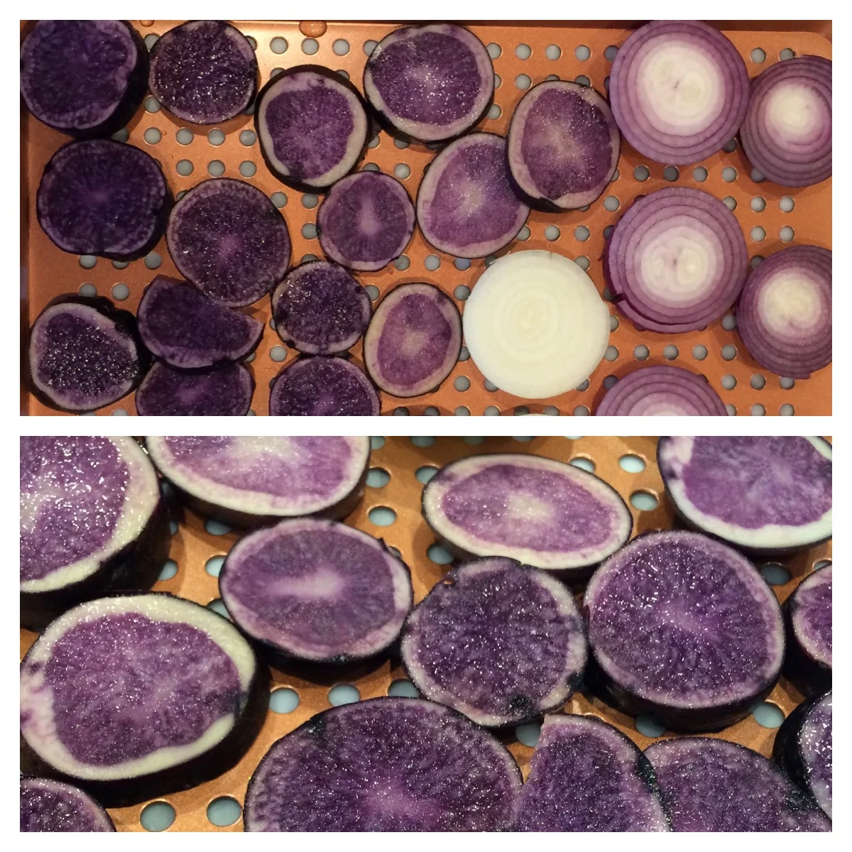 Purple potatoes and red onions 