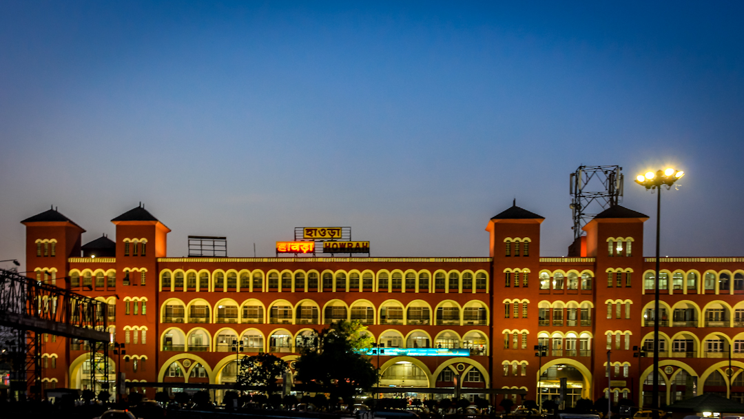 Howrah Station in Kolkata at night. Howrah is one of the busiest train stations in India