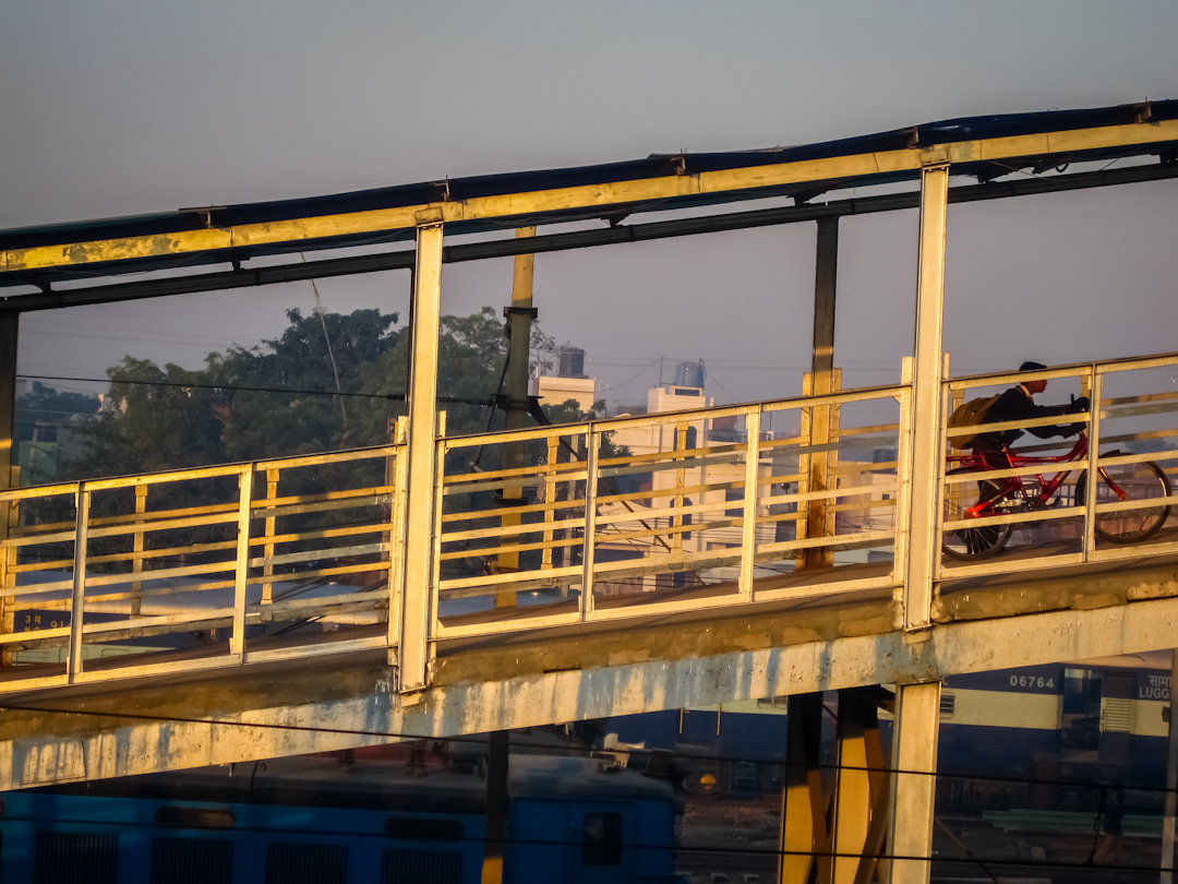 Early morning scene at the train station in Agra, Uttar Pradesh